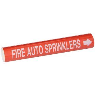 Brady 5686 I High Performance   Wrap Around Pipe Marker, B 689, White On Red Pvf Over Laminated Polyester, Legend "Fire Auto Sprinklers" Industrial Pipe Markers