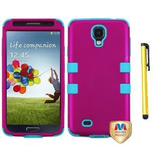 Hard Plastic Snap on Cover Fits Samsung I337 I9500 Galaxy S 4 Titanium Solid Hot Pink/Tropical Teal TUFF Hybrid + A Gold Color Stylus/Pen AT&T Cell Phones & Accessories