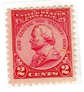 Postage Stamps United States. One Single 2 Cents Carmine Rose General Von Steuben Stamp Dated 1930, Scott #689. 