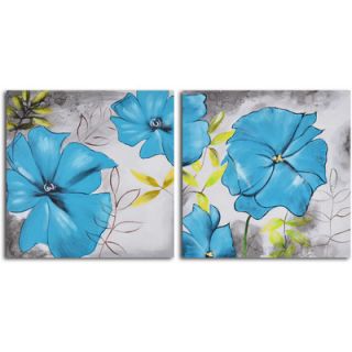 My Art Outlet 2 Piece Poppy Blues Hand Painted Canvas Set