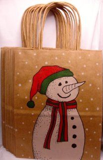 Snowman Christmas Brown Paper Gift Bags, Merry, 10 1/2" X 8 1/4" (12 pack) Health & Personal Care