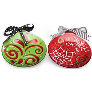 Cypress Holiday Festivities Hand Painted Round Glass Plate with Ribbon