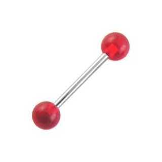 Transparent Red Acrylic Tongue Ring   Body Piercing & Jewelry by VOTREPIERCING   Size 1.6mm/14G   Length 16mm   Balls 05mm Straight Body Piercing Barbells Jewelry