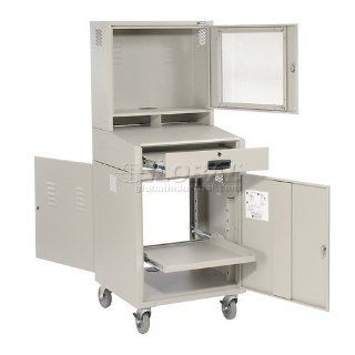 Mobile Security Computer Cabinet, LCD Monitor Compartment W/LOWER COMPARTMENT  Computer Desks 