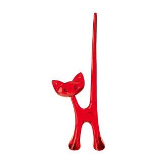 Miaou the Cat Ring Stand Color Transparent Red   Jewelry Boxes