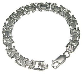 Sterling Silver Italian Flat Byzantine Chain Necklace 8.7mm Medium Heavy Nickel Free, 16 inch Jewelry