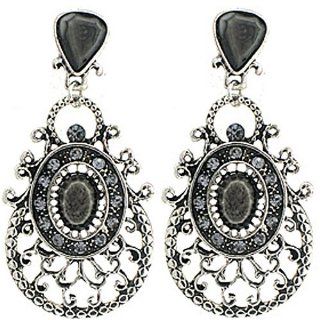 Black and Rhodium Finish Chandelier Style Earrings Featuring Clear Crystal,  Dangle Earrings Jewelry