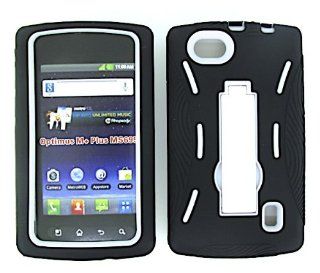 For Lg Optimus M+ Ms695 Black Skin White Snap Stand + Hybrid Rubber Hard Snap On Case Accessories Cell Phones & Accessories