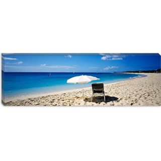 iCanvasArt Single Beach Chair and Umbrella on Sand,