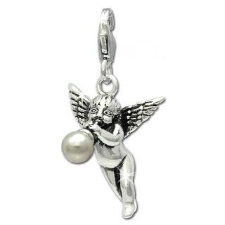 SilberDream Charm angel with pearl trumpet, 925 Sterling Silver Charms Pendant with Lobster Clasp for Charms Bracelet, Necklace or Earring FC696 SilberDream Jewelry