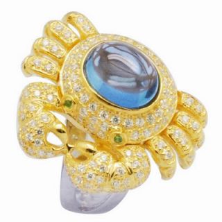 DeBuman 18K Gold and Silver Oval Cut Topaz and Cubic Zirconia Ring