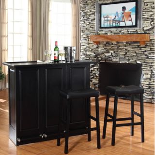 Mobile Folding Bar in Black with 29 Upholstered Saddle Stool in Black