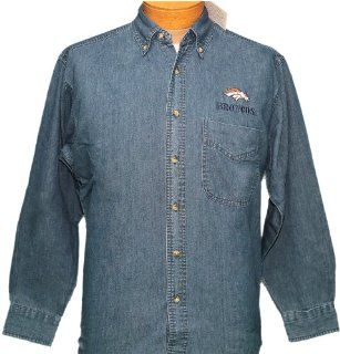 Small (S)   Blue Denim NFL Denver Broncos Button up Long sleeve shirt  Sports Fan Baseball Caps  Sports & Outdoors