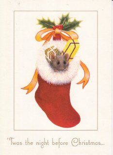 Unused Christmas Card Mouse in Xmas Stocking Twas The Night Before Christmas artwork by Barbara Mitchell  Other Products  