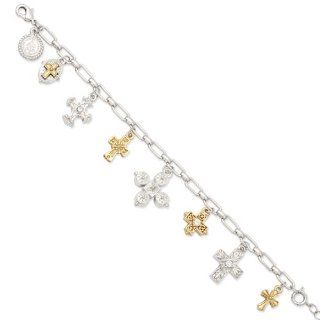 Vatican Gold tone & Silver tone Seven Cross 7in Charm Bracelet Pendant Necklaces Jewelry
