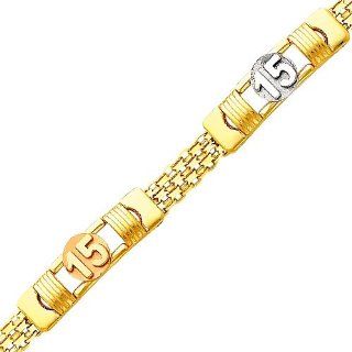 14K 3 Tri color Gold 15 Aos Bracelet with Lobster Claw Clasp   7.25" Inches Link Bracelets Jewelry