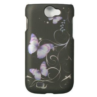 VMG Samsung Exhibit 2 4G T679 Hard Design Case Cover   Black Purple Butterfly Floral Flower Design Hard 2 Pc Plastic Snap On Case Cover for T Mobile Samsung Exhibit 2 II 4G T679 2nd Generation Cell Phone [In VANMOBILEGEAR Retail Packaging] 