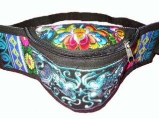 Handmade Ethnic Embroidered Hip Belt Bum Waist Bag #703   Black,one size Clothing