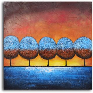 Hand Painted Azure Frosted Trees Oil Canvas Art