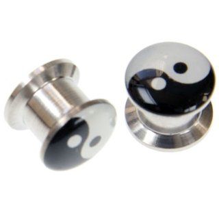 Steel Plug with Ying Yang Logo 00g   Sold as a Pair Jewelry
