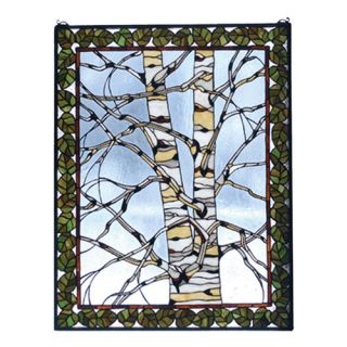 Rustic Lodge Birch Tree in Winter Stained Glass Window