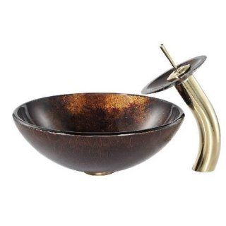 Kraus CGV68412mm10G Copper Pluto Glass Vessel Sink and Waterfall Faucet in Gold CGV68412mm10G  