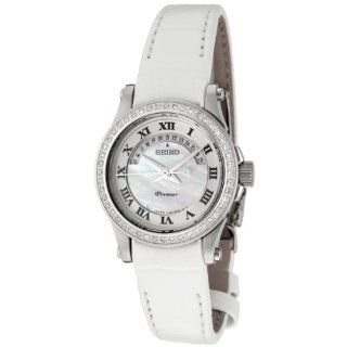 Seiko Women's SXD775 Premier Diamond Accented Mother of Pearl Dial White Leather Watch at  Women's Watch store.