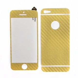 3D Carbon Fiber Screen Guard Skin Sticker for iPhone 5   Gold (Front and Back) Cell Phones & Accessories