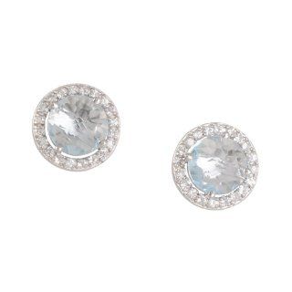 SUZANNE KALAN  Large Blue Topaz Halo Stud Earrings with White Sapphires Jewelry