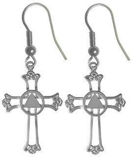 Alcoholics Anonymous Symbol Earrings, #709 6, Ster., AA Recovery Symbol w/ Solid Triangle Open Cross Jewelry