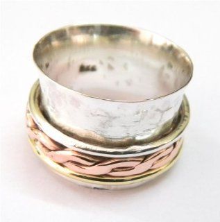 SILVER BRASS COPPER SPINNER RING 925 SILVER JEWELRY HANDMADE RING SIZE 7.5 IAR1399 Jewelry
