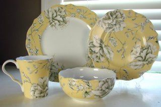 222 Fifth Belissa Yellow 16 Pc Porcelain Dinnerware Set Dinner & Salad Plates, Cereal Bowls & Coffee Mugs Kitchen & Dining