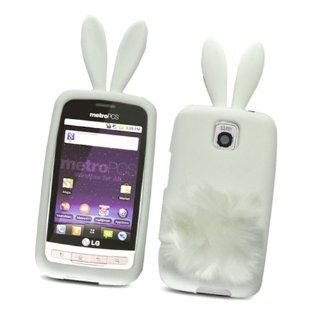Bunny Skin Case With Furry Tail for LG Optimus M MS690, White Cell Phones & Accessories