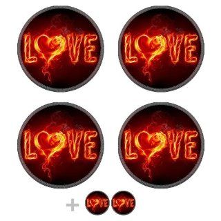 Love Flames Black Heart Intense Burning Round Coaster (6 Piece) Circle Set Fabric Rubber 5 1/8 Inch (130mm) Size Coaster Cup Mug Can Water Bottle Drink Coasters Stain Resistance Collector Kit Kitchen Table Top Desk Kitchen & Dining