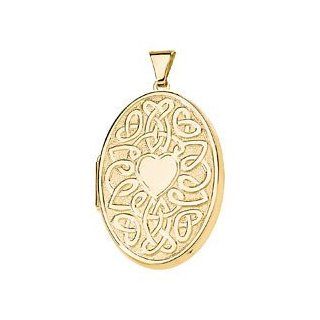 14k Yellow Gold Celtic Reversible Oval Locket, Love Entwines Our Hearts Forever Jewelry