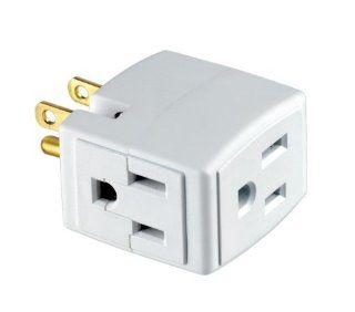 Leviton 692 W 15 Amp, 125 Volt, Triple Cube Grounding Adapter, White   Electric Plugs  