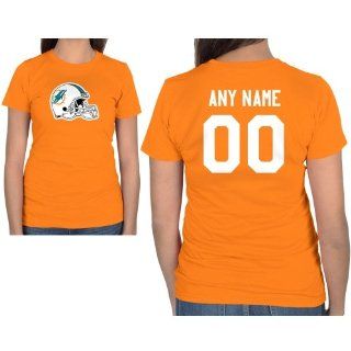 Miami Dolphins Womens Custom Any Name & Number T Shirt    Sports Fan Apparel  Sports & Outdoors