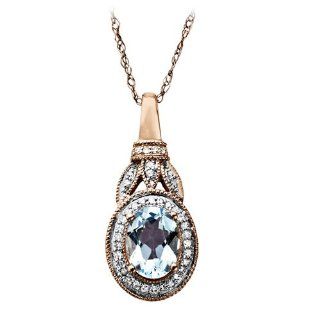 1/8 ct. tw. Diamond and Aquamarine Pendant in 10K Rose Gold Chain Necklaces Jewelry