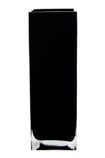 Square Vase, Black Glass. H 12", Open 4" x 4" (6 pcs)   Heavy and Thick Glass  Patio, Lawn & Garden