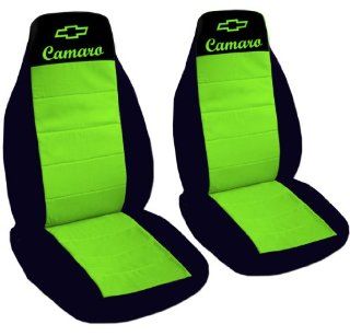 Front and Rear, Black and Lime Green "Camaro" seat covers for a 2012 Chevrolet Camaro Automotive