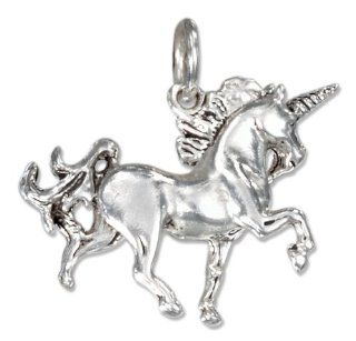 Sterling Silver Three Dimensional Prancing Unicorn Charm Clasp Style Charms Jewelry