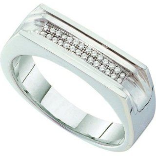 0.10 Carat (ctw) 10k White Gold Brilliant White Diamond Men's Hip Hop Micro Pave Band Ring Wedding Bands Jewelry