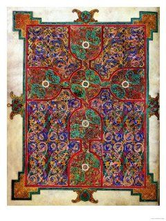 Carpet Page from the Lindisfarne Gospels, Around 698 700, Design in the Shape of a Cross Giclee Print Art (12 x 16 in)  