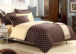 Perfectos 4pcs Queen Size Cute Classic Brown Polka Dot Cute Bedding Set   Duvet Cover Sets