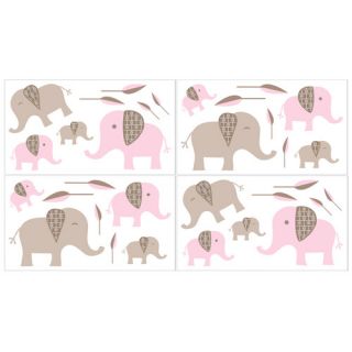 Sweet Jojo Designs Elephant Pink Collection Wall Decal Stickers (Set