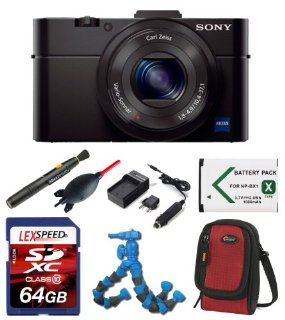 Sony Cyber Shot DSC RX100mII DSC RX100m II DSC RX100M2/B RX100 II + LoweProCase (Red) + Battery + Charger + Giotto's Blower + Lens Cleaning System + 64GB Kit  Point And Shoot Digital Cameras  Camera & Photo