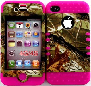 Bumper Case for Apple iphone 4 4G 4S Mossy Camo Branch Leaves Hunter Series hard plastic snap on over Pink Silicone Gel Cell Phones & Accessories