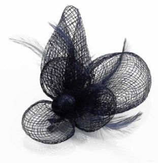 Navy Blue Floral Mesh and Feather Fascinator with PreciousBags Dust Bag