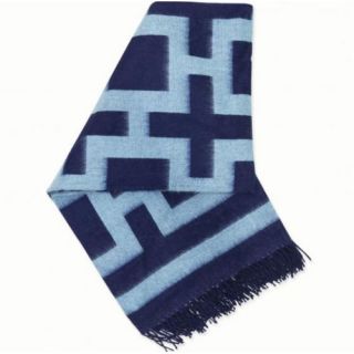 Richard Nixon Alpaca Throw  Navy and Light Blue