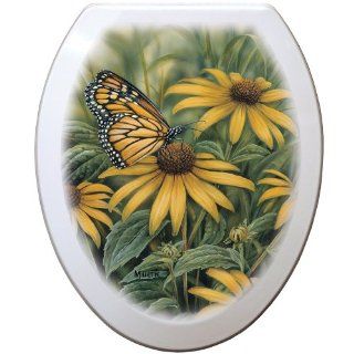 Comfort Seats C1B4E2 721 00AB Monarch Butterfly Elongated Toilet Seat with Antique Brass Alloy Hinge, White    